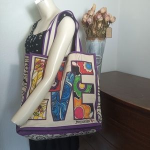 BRIGHTON Groove II BAG Tote LOVE Canvas Colorful Zip Pocket LARGE RETRO